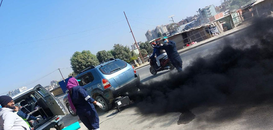 Slider Image: Vehicular Pollution Test in coordination with Kathmandu Valley Traffic Police Office 