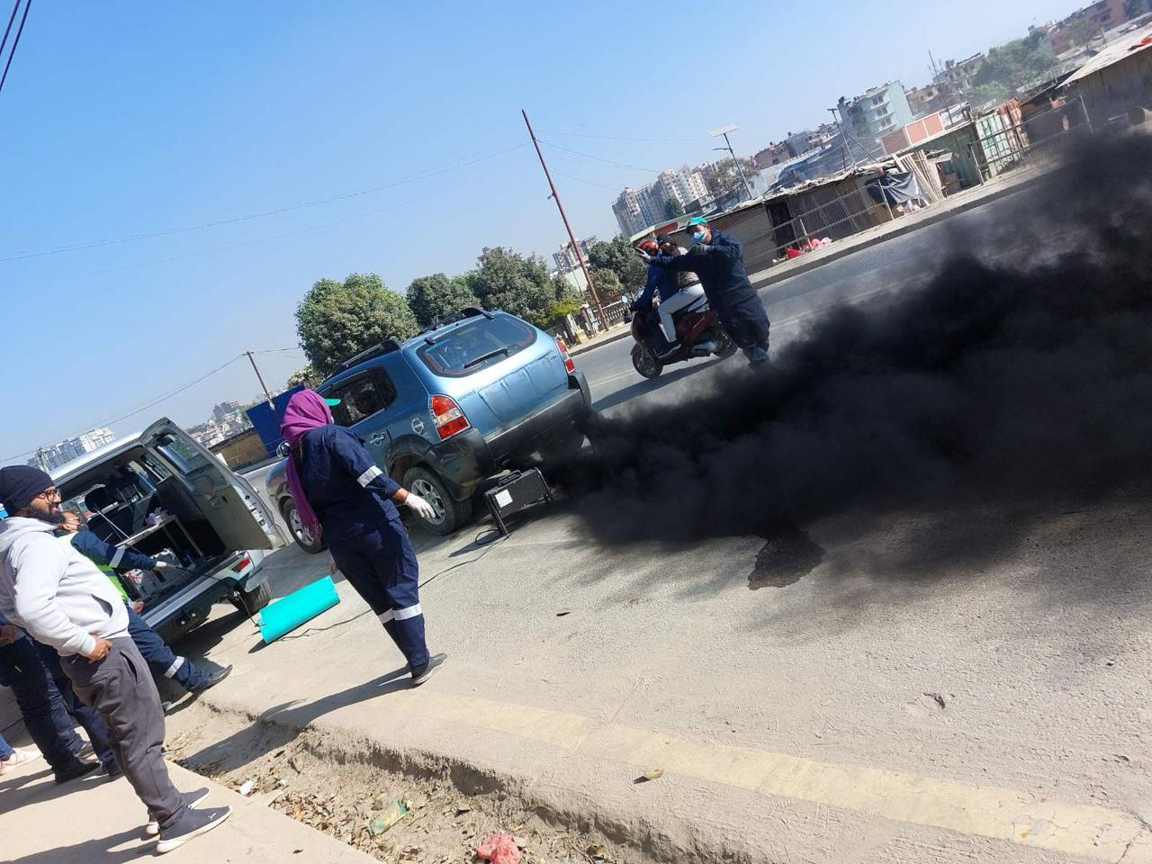 Slider Image: Vehicular Pollution Test in coordination with Kathmandu Valley Traffic Police Office 